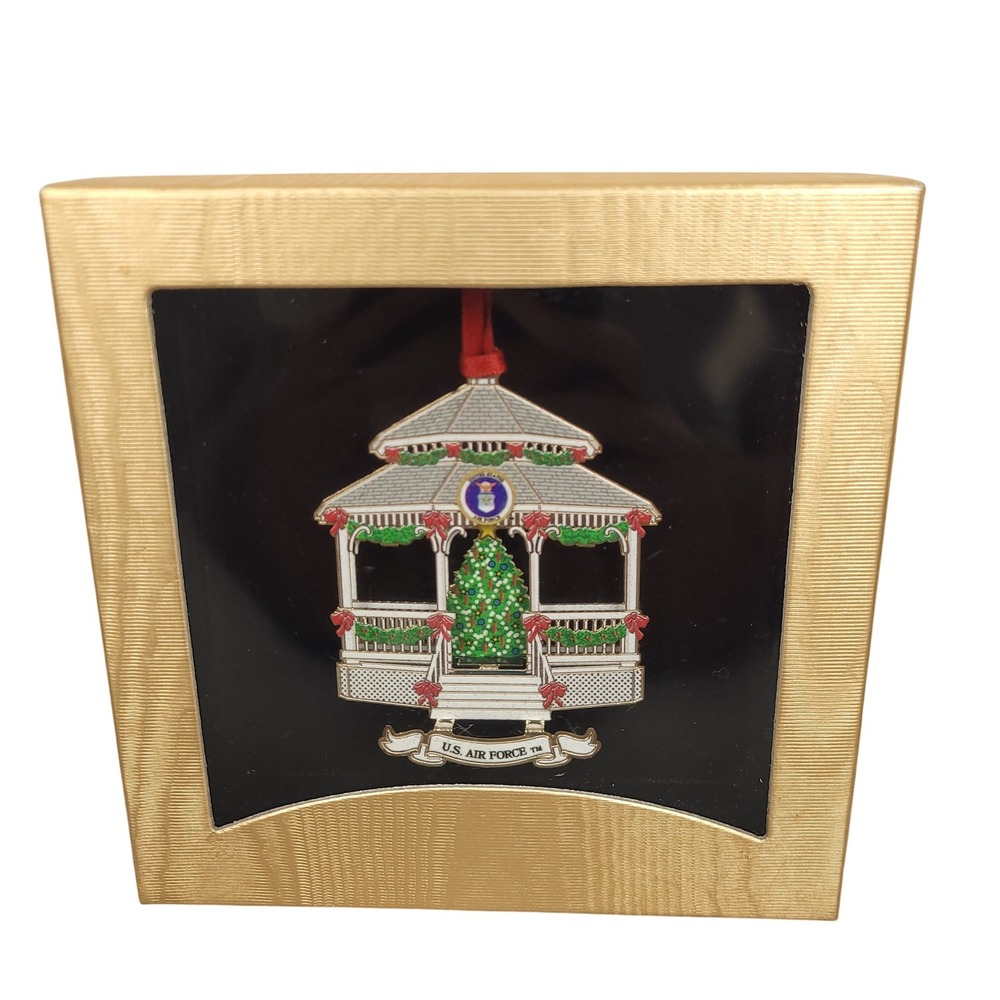 Beacon Design Gazebo Christmas Tree Air Force 24K Gold Brass Ornament USA NIB
